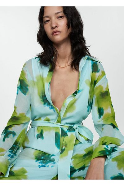 MANGO Woman Ολόσωμη φόρμα με ζώνες, στάμπα