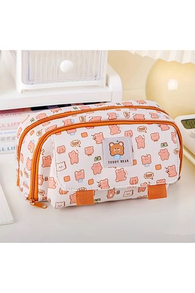 Kawai Teddy Bear Large Capacity 3 Compartment Pen Holder