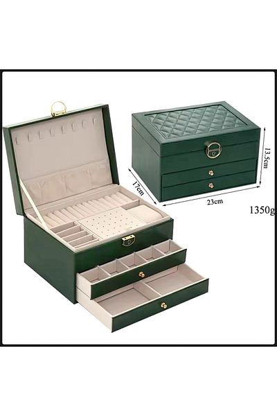 İsdeksan Decorative Jewelry Box 3 Tiers Locked Jewelry Box Jewelry Organizer