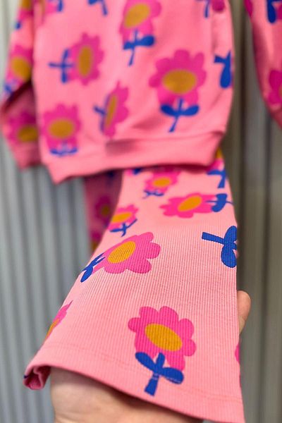 Lolliboomkids Set de sus și de jos pentru fete, țesătură cu 3 fire, cu imprimeu floral, cu picior spaniol