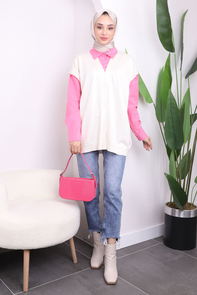 İmajButik Екрю трикотажна сорочка з жилетом