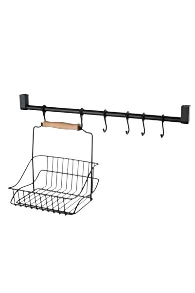 shop سلة مطبخ منظمة بمقبض خشبي أسود مع شماعة من الحديد المطاوع