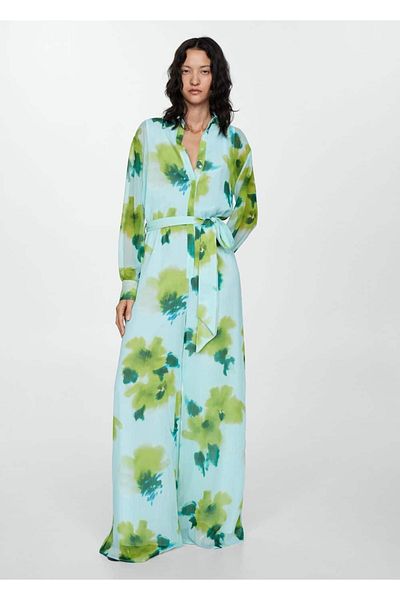 MANGO Woman Ολόσωμη φόρμα με ζώνες, στάμπα