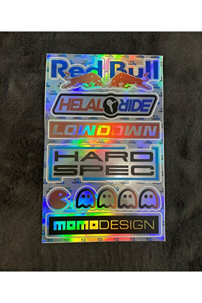 Genel Markalar Renkli Hologram Arka Cam Yazısı Sticker Etiket 6'lı Araba RedBull
