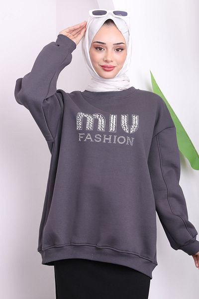 İmajButik Φούτερ με στάμπα από πέτρα από ανθρακί με τρεις κλωστές