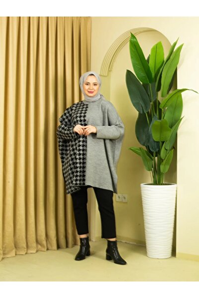 02Lady Fashion Knitwear Houndstooth Poncho Tunic