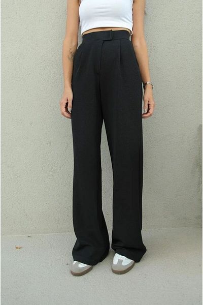 NET OF NOT Women's Lycra Velcro Closure Black Palazzo Fabric Pants