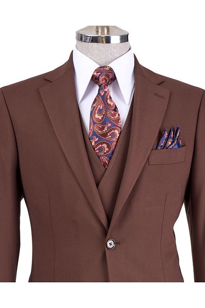 TerziAdemAltun Set jachetă și pantaloni vest cu croială clasică cu croială obișnuită - maro T12607