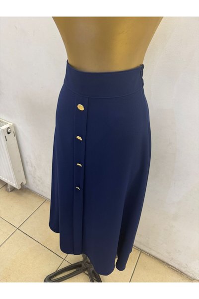 PEMBE ÇİZGİ Hijab Long Button Accessory Fabric Mevlana Skirt Navy Blue