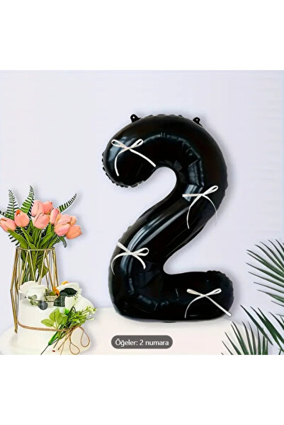 LOTUS PARTY Kurdeleli Siyah Rakam Folyo Balon Beyaz Kurdeleli Siyah Rakam Bal...