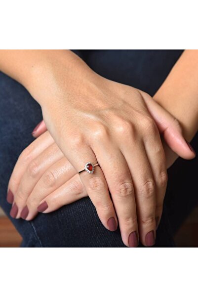 Sembol Gold Beyaz Altın Anturaj Yüzük Damla Kök Yakut