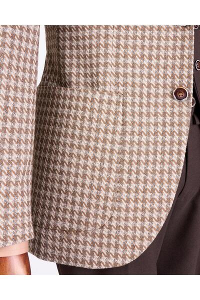 TerziAdemAltun Beige Italian Style Slim Fit Men's Combo - Jacket, Vest and Trousers Set T13078