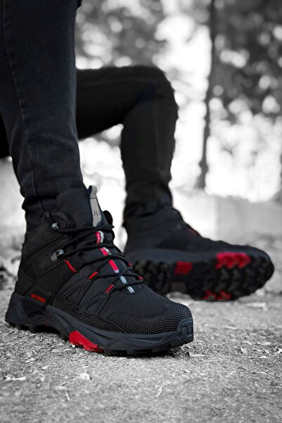 gizlitopuk Boy Uzatan 7 cm Gizli Topuklu Siyah Kırmızı Outdoor Erkek Bot GT-0...