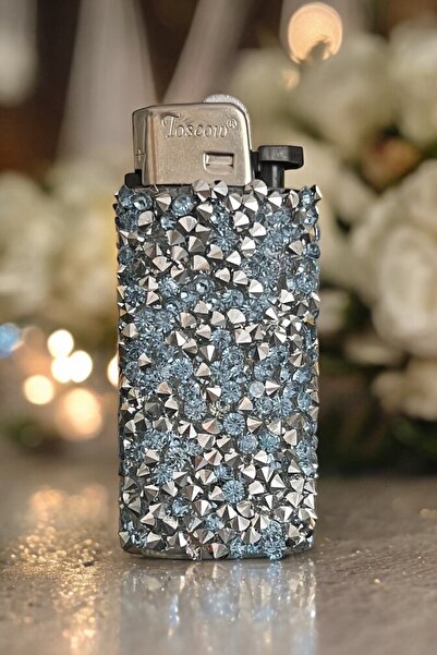 Toscow Kristal Gümüş, Kişiye Özel Çakmak, El Yapımı, Tasarım, Lüks, Mum Çakmağı, Mavi-Gümüş