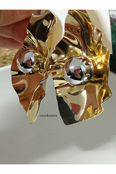 mos&more Gold Renk Tasarım Büyük Şık Marka Kadın Küpe