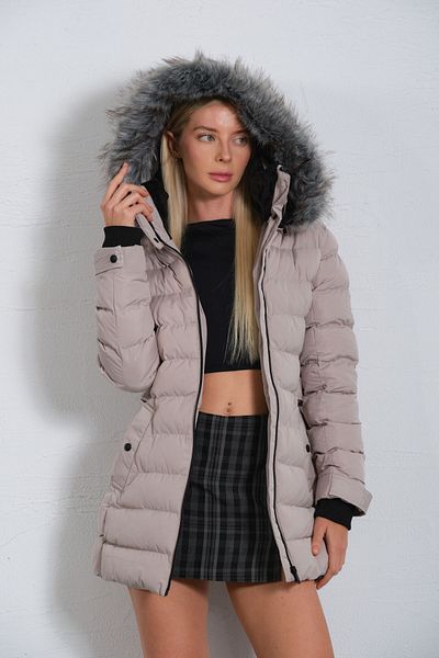 Maule Detachable Faux Fur Hood, Water Repellent Fabric, Women's Anorak Micro Coat Coat @Jasmin