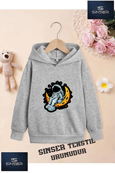 SİNSER TEKS Φούτερ με λευκή κουκούλα για κορίτσια/αγόρια με στάμπα ''ASTRONAU...