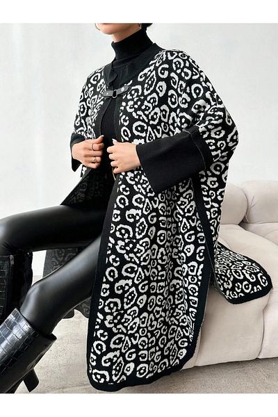sportiness Women's Leopard Print Knitwear Poncho