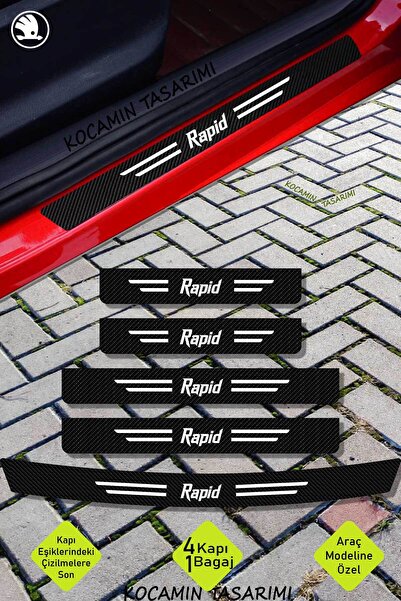 Kocamın Tasarımı Skoda Rapid Karbon Kapı Bagaj Eşik Koruyucu Folyo Seti Şık v...