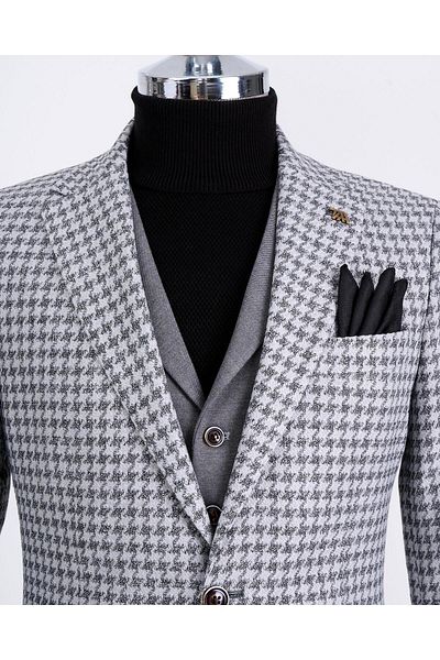 TerziAdemAltun Men's Slim Fit Italian Style Combination - Jacket, Vest, Pants Set Gray T13075