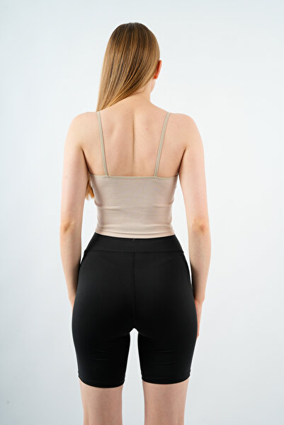 Fanwet Women's Ribbed Crop Undershirt Suspender Button Detailed Bustier Blouse with Removable Pads