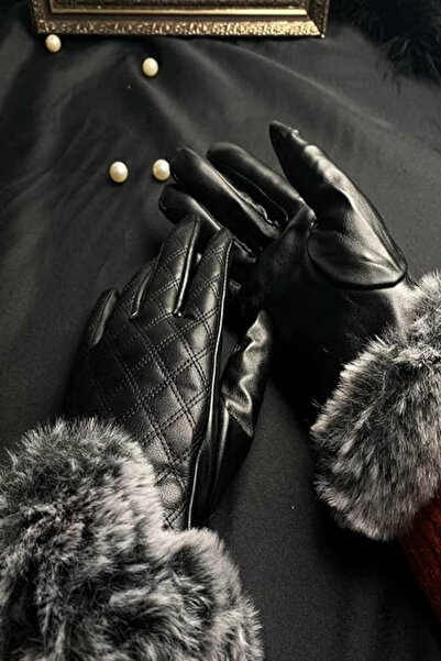 SEBURAM Kadın Deri Eldiven Dokunmatik Termal Kapitone Kürk Tasarım Deri Eldiven