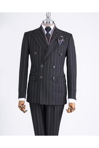 TerziAdemAltun Σετ μπουφάν και παντελόνι σε μαύρο ιταλικό στυλ K διπλό πέτο -...