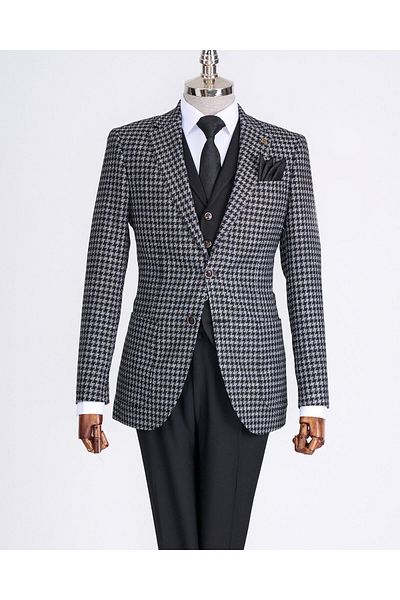 TerziAdemAltun Black Slim Fit Italian Style Men's Combination - Jacket, Vest, Pants Set T13074