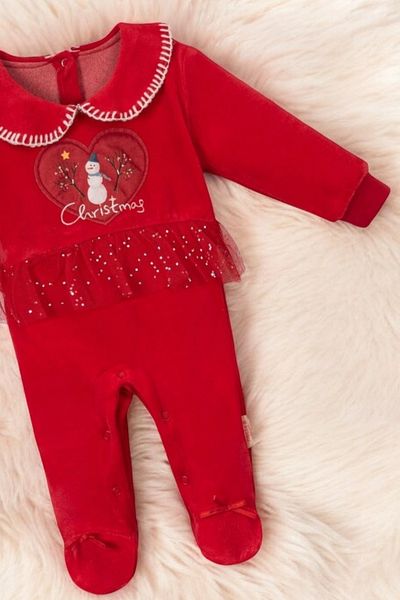 CreativeBebe Christmas Special Tutu Baby Girl Romper Snap Closure Long Sleeve Embroidery