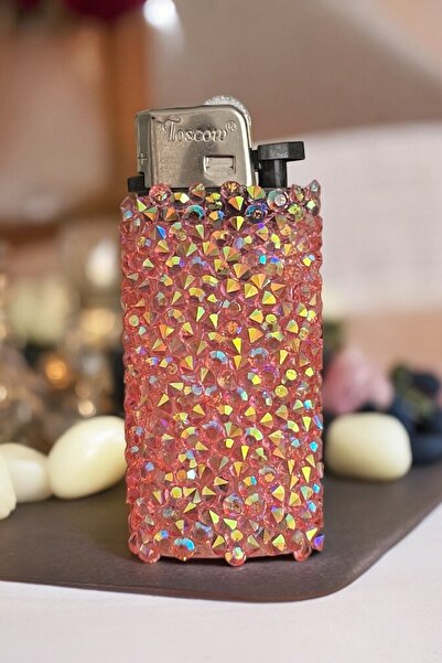 Toscow Kristal Kişiye Özel Çakmak El Yapımı Tasarım Lüks Mum Çakmağı Pembe