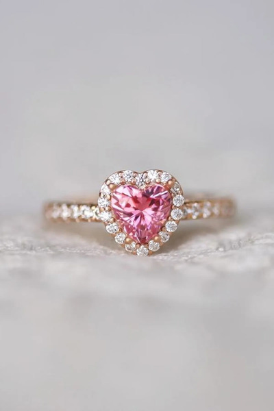 Crystal Diamond Zirconia 1 karat pembe kalp yüzük,sevgiliye hediye,evlilik te...