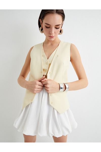 Koton Double Layer Blazer Vest - Buttoned and Fleto Pocket