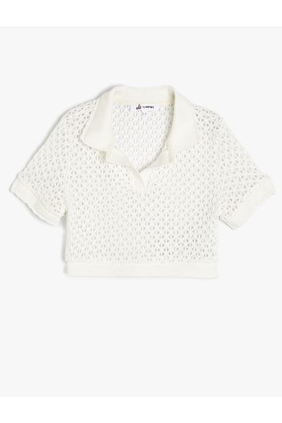 Koton Μπλουζάκι Ultra Crop Crochet Polo Collar - κοντό μανίκι, λεπτή εφαρμογή