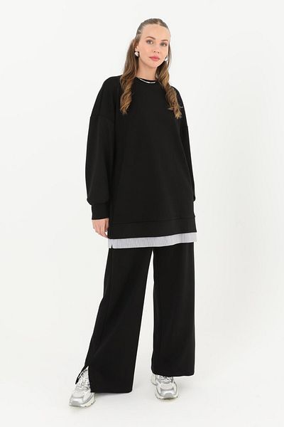 Puane Black Modal Fabric - Soft Skirt Pants and Tunic Set 14280