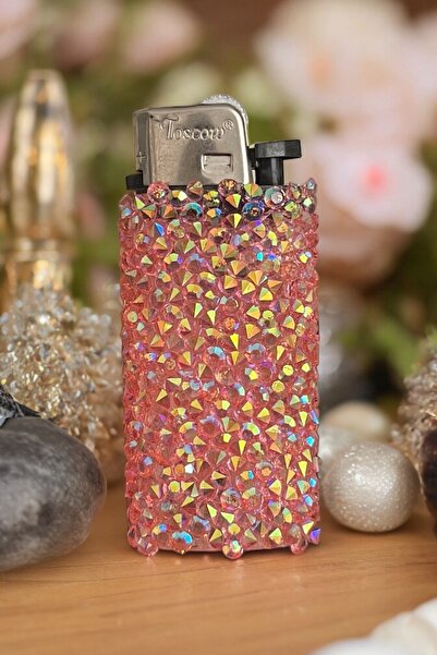 Toscow Kristal Kişiye Özel Çakmak El Yapımı Tasarım Lüks Mum Çakmağı Pembe