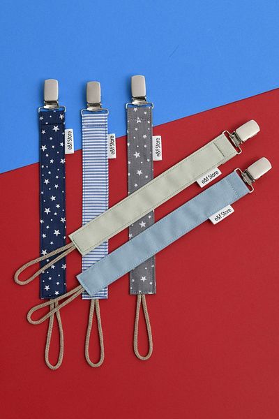 e&f Store Cotton Certified 5-Piece Pacifier Strap Set - Blue Tones - Baby Chain