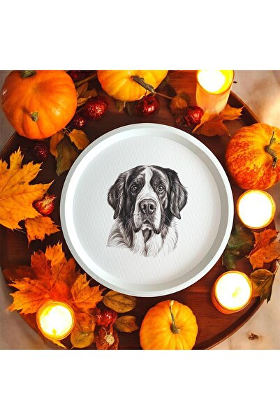 Yuva Consept Dog Patterned Tray - 31 cm - White Tray - Presentation Tray