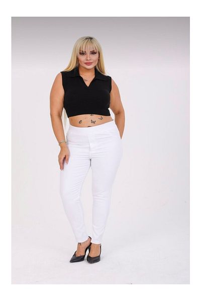 Butik Ayseba Women's White Lycra Skinny Leg Large Size Battal Trousers