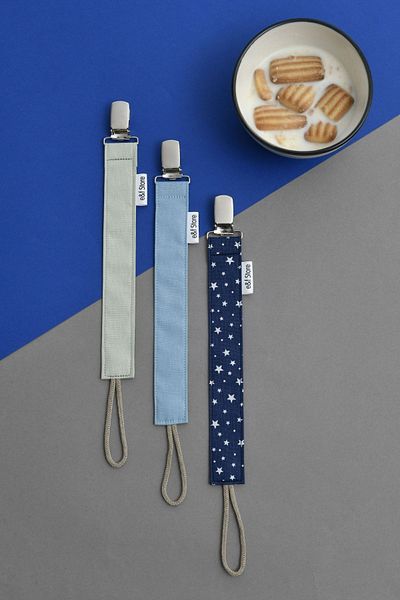 e&f Store Certified Cotton Pacifier Strap - Set of 3 - Mint Green, Blue, Navy Blue - Baby Pacifier Chain