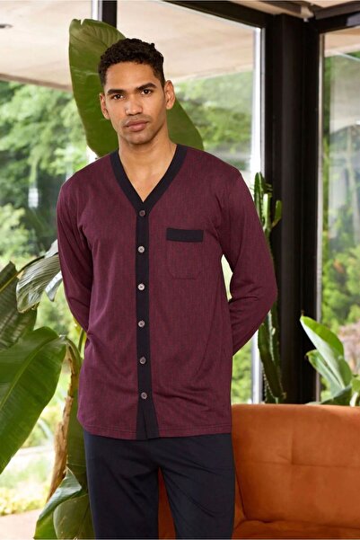 İpek Men's Long Sleeve Front Buttoned 100% Cotton Pajama Set