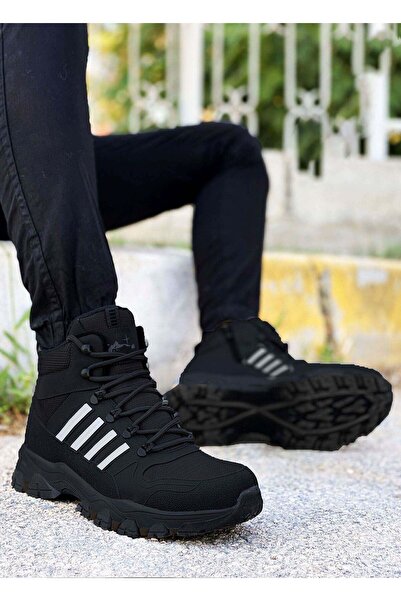 gizlitopuk Boy Uzatan 7 cm Gizli Topuklu Siyah Beyaz Çizgili Kauçuk Erkek Tre...