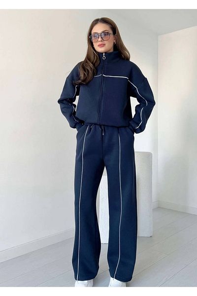 sportiness Ribbed Wide Leg 3 Thread Raster Oversize Zippered Tracksuit Set