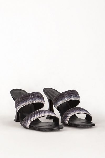 Dericlub Rochie de seară pentru femei, neagră, cu bretele duble, papuci cu toc - Zy 7719