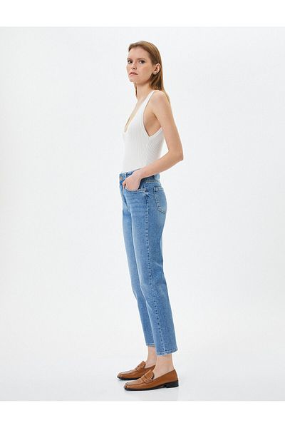 Koton Blugi cu picioare drepte Buzunar flexibil din bumbac cu talie standard - Blugi Eve Slim