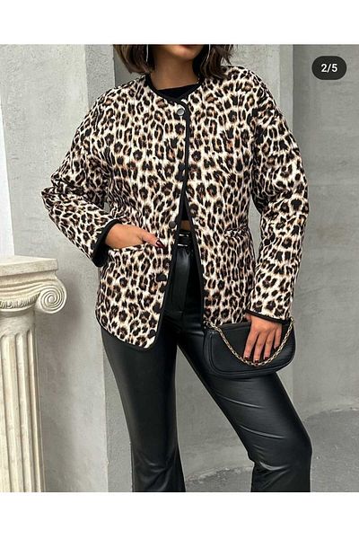 Semesia World Leopard Print Quilted Premium Coat