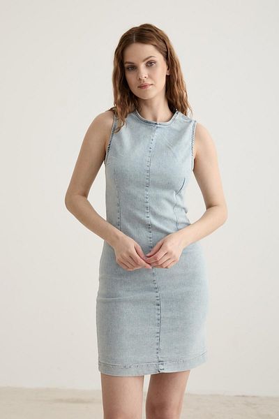 CreativeStyle Γυναικείο τζιν φόρεμα Lycra Αμάνικο Κλείσιμο με κουμπιά πίσω Κομψό κομψό μοντέλο