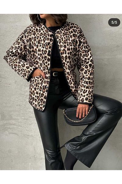 Semesia World Leopard Print Quilted Premium Coat