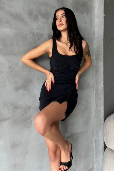 CreativeStyle Γυναικείο τζιν φόρεμα Lycra με χοντρό λουράκι στο στήθος με λεπτομέρεια σχισμής και κλείσιμο με φερμουάρ στην πλάτη