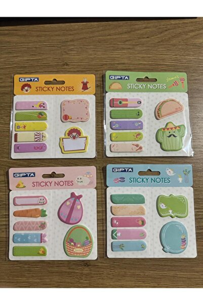 Gıpta Baskılı  Desenli Yapışkanlı Notlar Karışık Ölçü  4 Takım ( postit ) Set 5