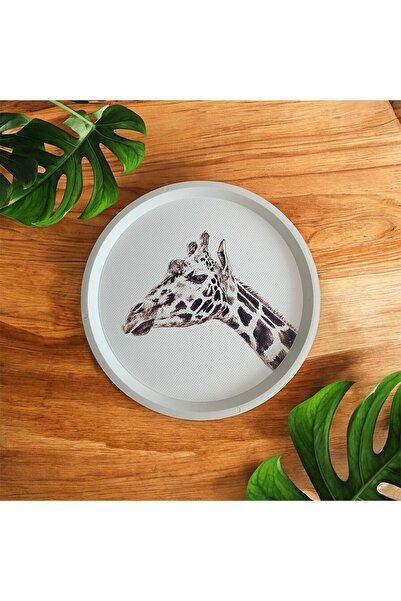 Yuva Consept صينية زرافة منقوشة - 31 سم - صينية بيضاء - صينية تقديم